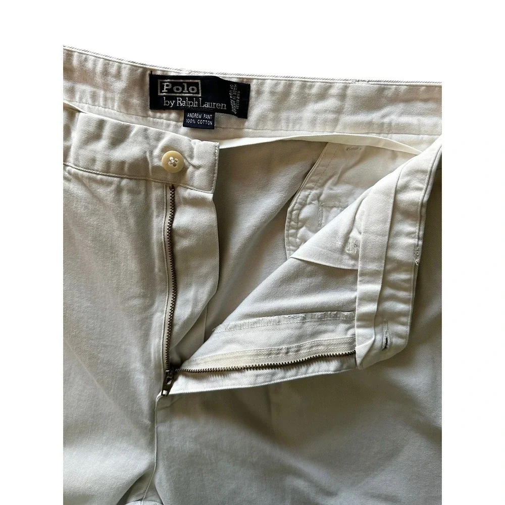 Polo Ralph Lauren Andrew Pant Mens 38x30 Khaki Tan Pleated Chino Cotton Trousers
